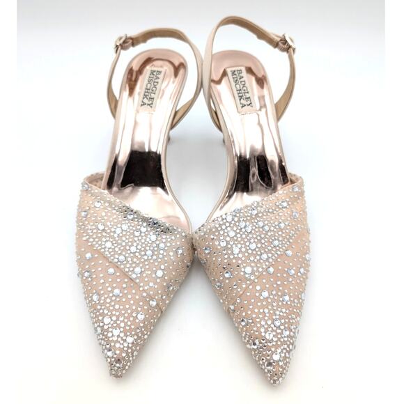 Badgley Mischka Brenna Embellished Slingback Pumps Women's Nude Size US7.5 EU38 - Picture 2 of 13
